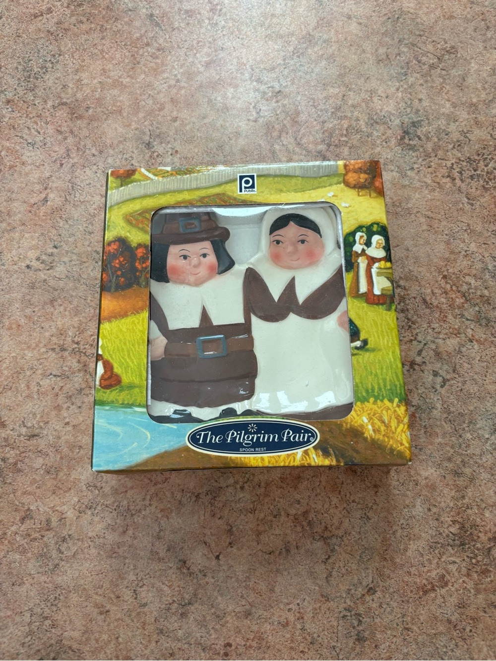 The pilgrim pair spoon rest - thanksgiving fall ceramic spoon rest